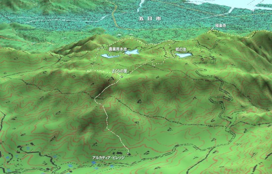 極楽寺山を北側からの俯瞰したMAP