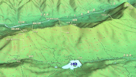 高鉢山から安駄山への尾根　北側は白木山の山塊