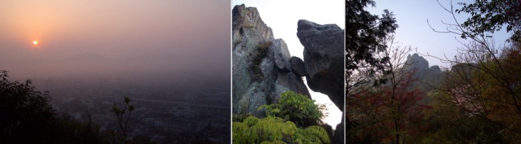 武雄温泉の夜明け　蓬莱山の岩山