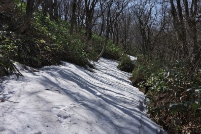 12:13　登山道は残雪で歩きにくい