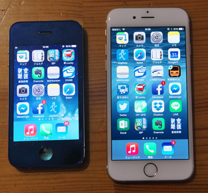 iPhone4とPhone6　6は少し大きいが軽い